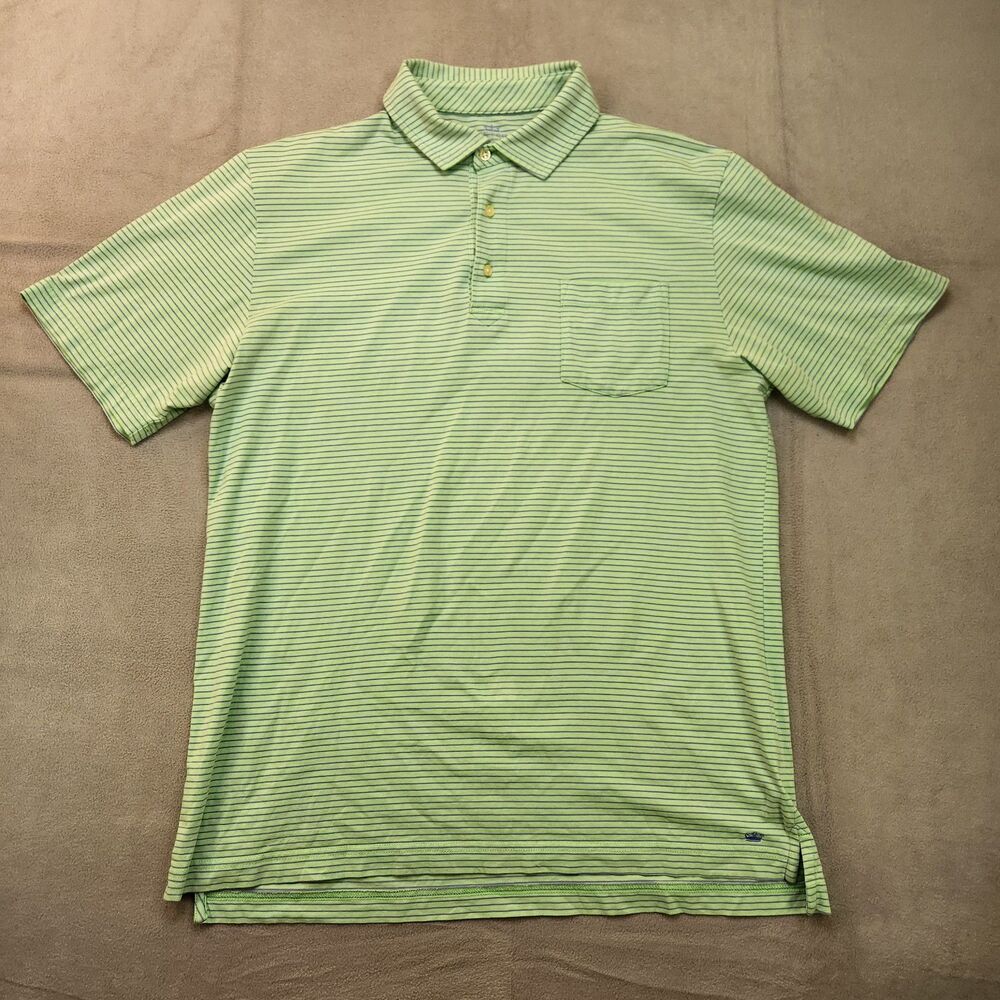 Peter Millar Seaside Wash Polo Shirt Men's M Green Striped Pocket Golf Stretch